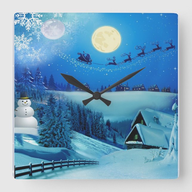 Relógio Quadrado Snowy Winter Holiday Fantasy (Frente)