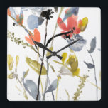 Relógio Quadrado Sobreposição de Flor - Flores e caules de Aquarela<br><div class="desc">Sobreposição Flor II por Jennifer Goldberger. Possui flores e caules em um estilo semelhante a aquarela.</div>