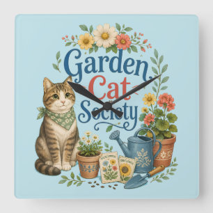 Relógio Quadrado Sociedade do Gato de Jardim Florais Cottagecore