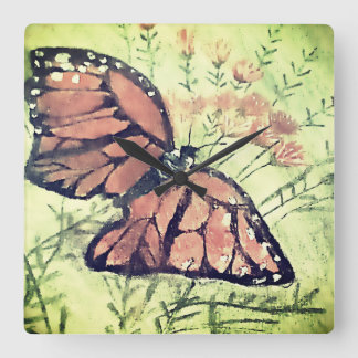 Relógio Quadrado Soft Oil Pastels of Monarch Butterfly