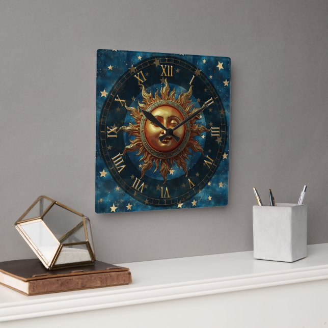 Relógio Quadrado Sol Celestial (Escritório)