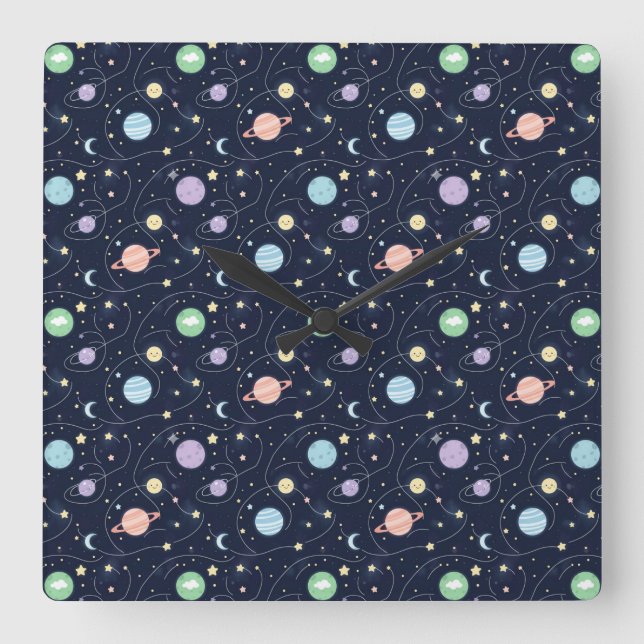 Relógio Quadrado Solar System Planets Seamless Pattern (Frente)