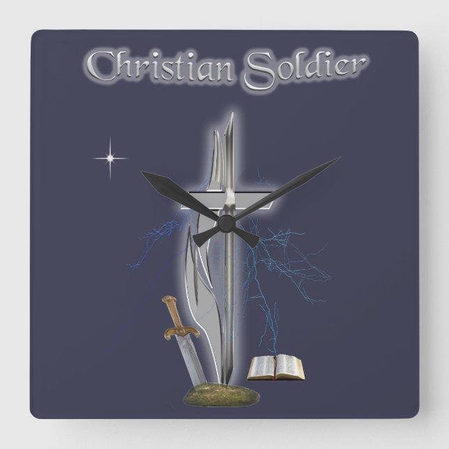 Relógio Quadrado soldado cristão (Frente)