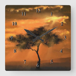 Relógio Quadrado Solitário Árvore Sunbeams Moderno Wall Clock