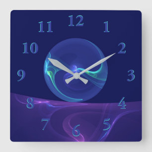 Relógio Quadrado Sonho Abstrato Roxo Azul Luminoso Arte Fractal