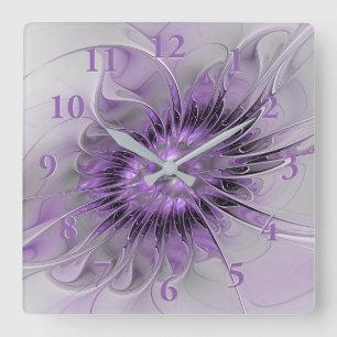 Relógio Quadrado Sonho de Flor de Lavanda Arte Fractal Abstrato Mod