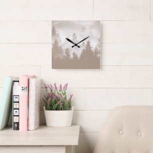 Relógio Quadrado Sonho de Floresta Beige 1 #art #viagem