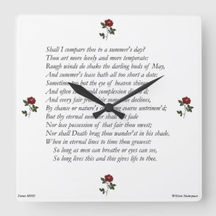 Relógio Quadrado Sonnet nº 18 por William Shakespeare
