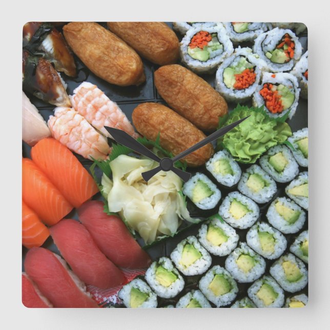 Relógio Quadrado Sortimento de favoritos de sushi japonês (Frente)