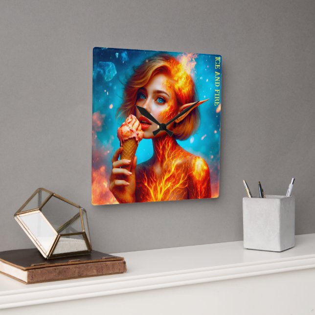 Relógio Quadrado Sorvete de Elf belo wafffffle azul (Escritório)