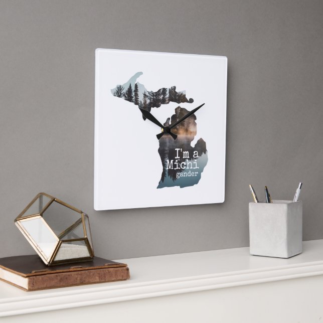 Relógio Quadrado Sou uma Silhouette cheia de fotos do lago Michigan (Escritório)