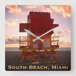 Relógio Quadrado South Beach, Miami Lifeguard Stand (Resgate do Oce