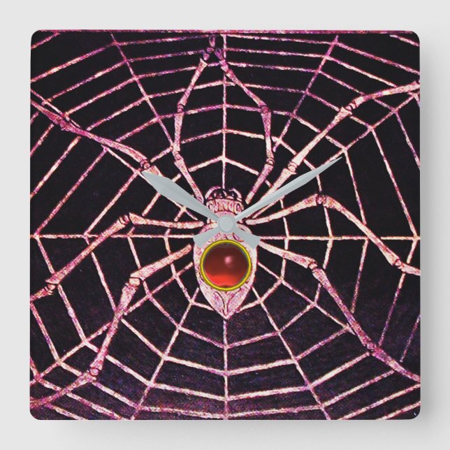 Relógio Quadrado SPIDER E WEB Red Ruby Gemstone Black (Frente)