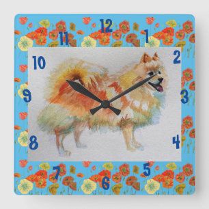 Relógio Quadrado Spitz alemão Cães Pomeranianos Cães Childs Room