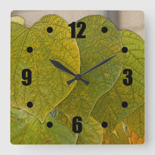 RELÓGIO QUADRADO SQUARE WALL CLOCK /GREEN HEART-SHAPED LEAVES