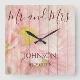 Relógio Quadrado Sr. e Sra. Personalized Floral