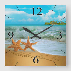 Relógio Quadrado Starfish Couple ASK ME TO PUT NAMES IN THE SAND