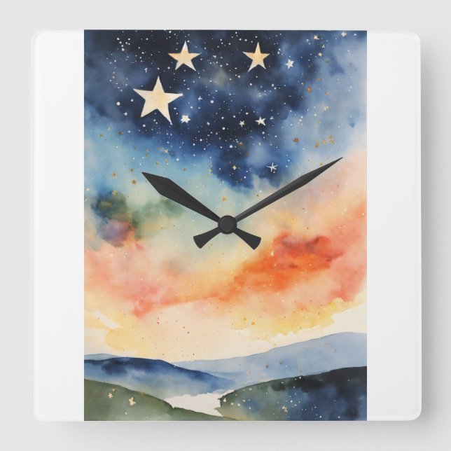Relógio Quadrado Starry Night Clock Celestial Star Clock Twinkling (Frente)