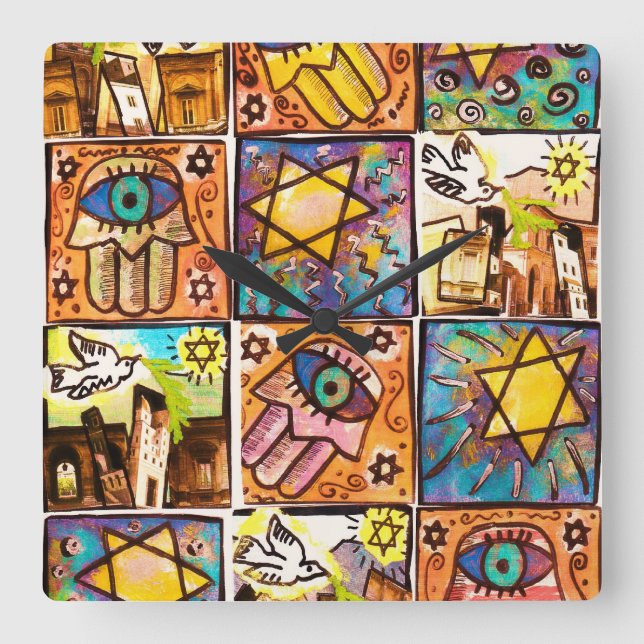 Relógio Quadrado Starry Night Israel Ivory Wall Clock (Frente)