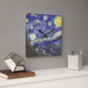 Relógio Quadrado Starry Night por Vincent van Gogh