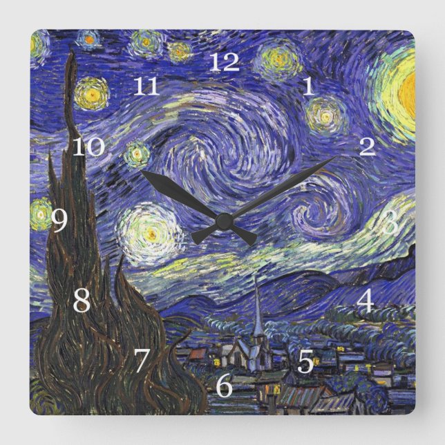 Relógio Quadrado Starry Night, Vincent Van Gogh. (Frente)
