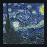 Relógio Quadrado Starry Night Vincent van Gogh Fine Art Painting<br><div class="desc">Vincent van Gogh (holandês, 1853-1890) Starry Night, 1889, Oil on canvas Unframed: 73 × 92 cm (28, 7 × 36, 2 pol.) Esta pintura mostra a vista da janela do quarto de asilo de Van Gogh no Santo-Rémy-de-Provence, acrescentando uma aldeia idealizada. Está na coleção permanente do Museu de Arte Moderna...</div>