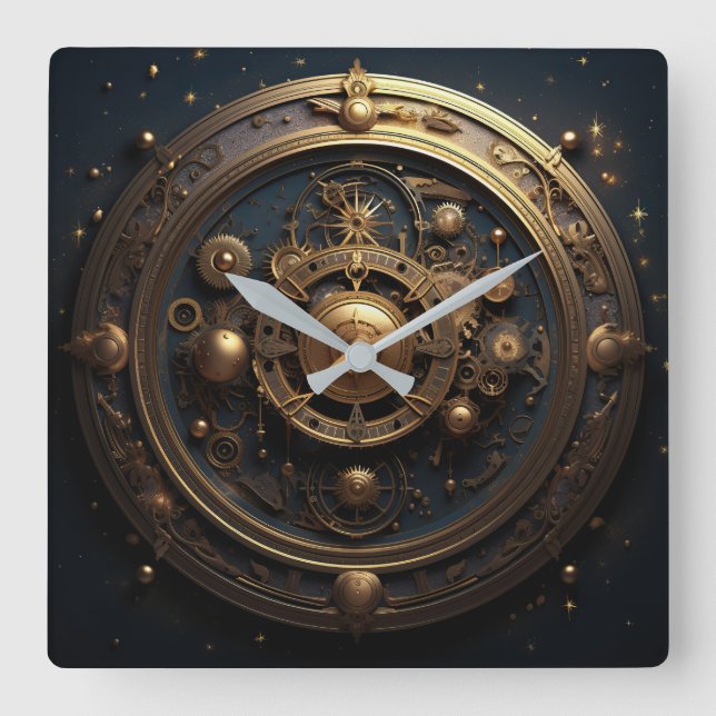 Relógio Quadrado Steampunk Celestial Wall Clock (Frente)