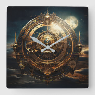 Relógio Quadrado Steampunk Celestial Wall Clock