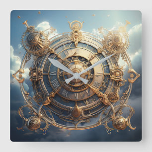 Relógio Quadrado Steampunk Celestial Wall Clock