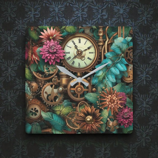 Relógio Quadrado Steampunk Clocks & Gears Wall Clock (Criador carregado)