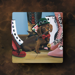 Relógio Quadrado Steampunk Dachshund Calçados Boot Vitoriano