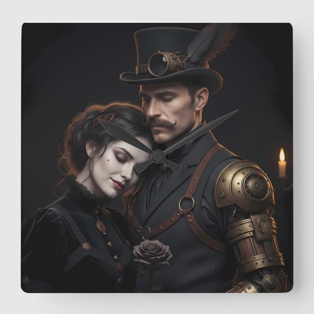 Relógio Quadrado Steampunk Gothic Paar (Frente)