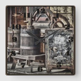 Relógio Quadrado Steampunk Old West com barris e seguros