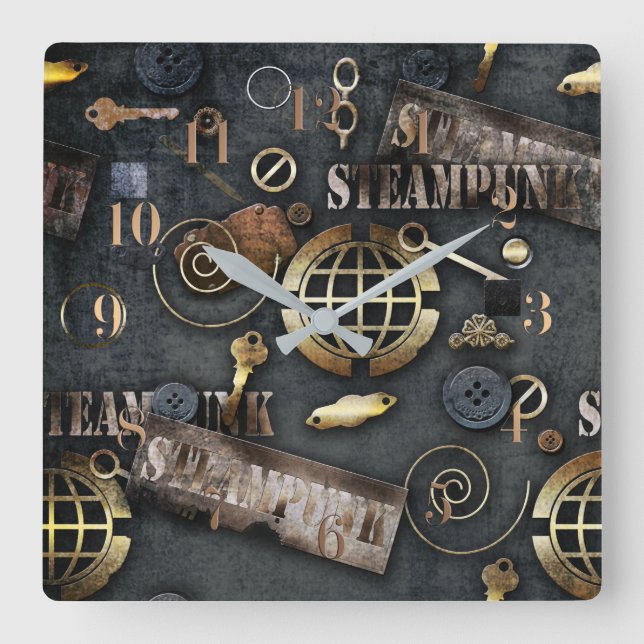 Relógio Quadrado Steampunk, raspagem (Frente)