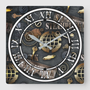 Relógio Quadrado Steampunk, raspagem