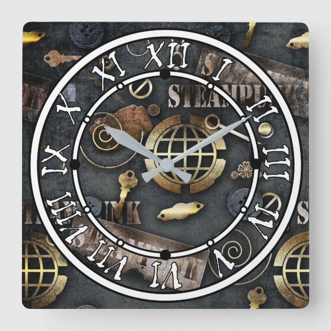 Relógio Quadrado Steampunk, raspagem (Frente)