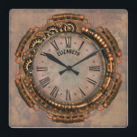 Relógio Quadrado Steampunk Vintage Rusty Art Declock<br><div class="desc">Steampunk Vintage Rusty Art Deco Clock em todos os tons de marrom, rosa, laranja e ouro. Você pode personalizá-lo com seu nome ou deixá-lo vazio</div>