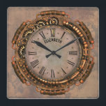 Relógio Quadrado Steampunk Vintage Rusty Art Declock<br><div class="desc">Steampunk Vintage Rusty Art Deco Clock em todos os tons de marrom,  rosa,  laranja e ouro. Você pode personalizá-lo com seu nome ou deixá-lo vazio</div>