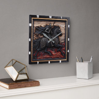 Relógio Quadrado Steed Medieval: Personalizado de Borda Negra