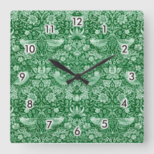 Relógio Quadrado Strawberry Thef Green, William Morris