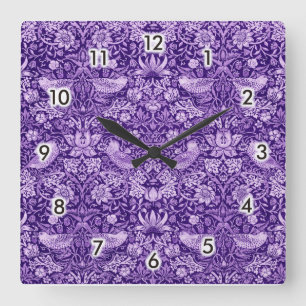 Relógio Quadrado Strawberry Thef Purple, William Morris