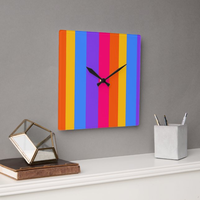 Relógio Quadrado Stripes Arco-íris (Escritório)