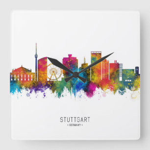 Relógio Quadrado Stuttgart Alemanha Skyline