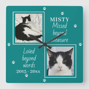Relógio Quadrado Stylish Cat Memorial Missed Beyond Measure Photo  