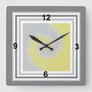 Relógio Quadrado Stylish Gray & Chartreuse Swirl Wall Clock