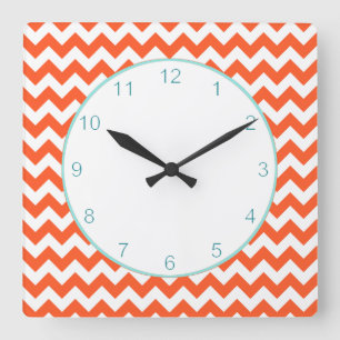 Relógio Quadrado Stylish Orange Chevron Wall Clock