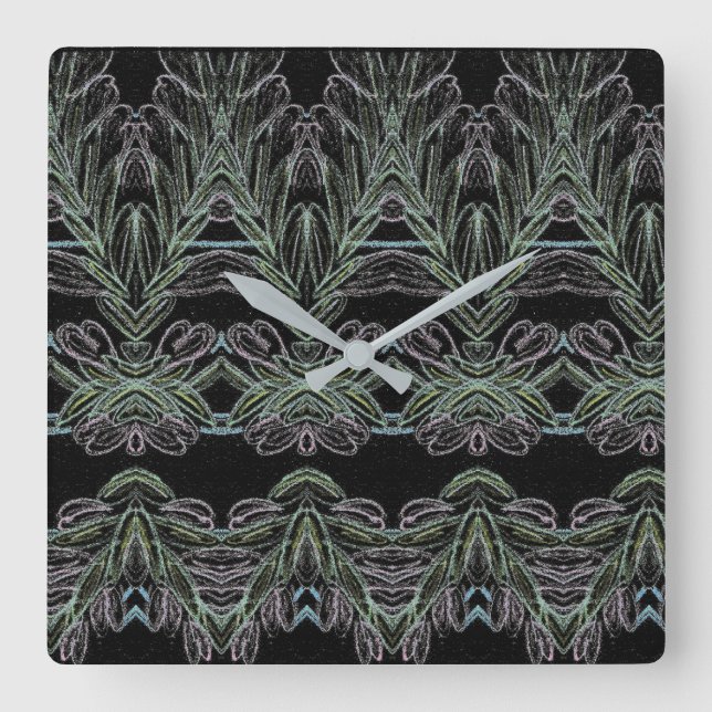 Relógio Quadrado Suaves espirais em preto (Frente)