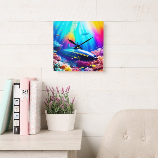 Relógio Quadrado Submarino em Belo Oceano (Sala de leitura)