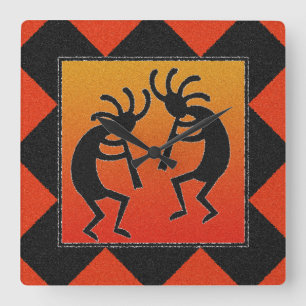 Relógio Quadrado Sudoeste que dança o design de Kokopelli