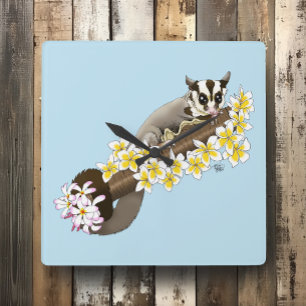 Relógio Quadrado Sugar Glider Floral Fofo